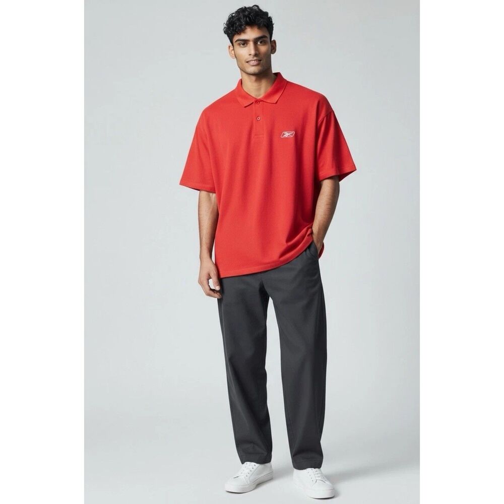 Reebok Play Dry PlayDay Athletic Men's Short Sleeve Polo Red T Shirt Size Medium